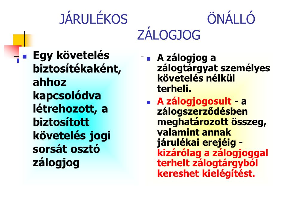 JÁRULÉKOS ÖNÁLLÓ ZÁLOGJOG