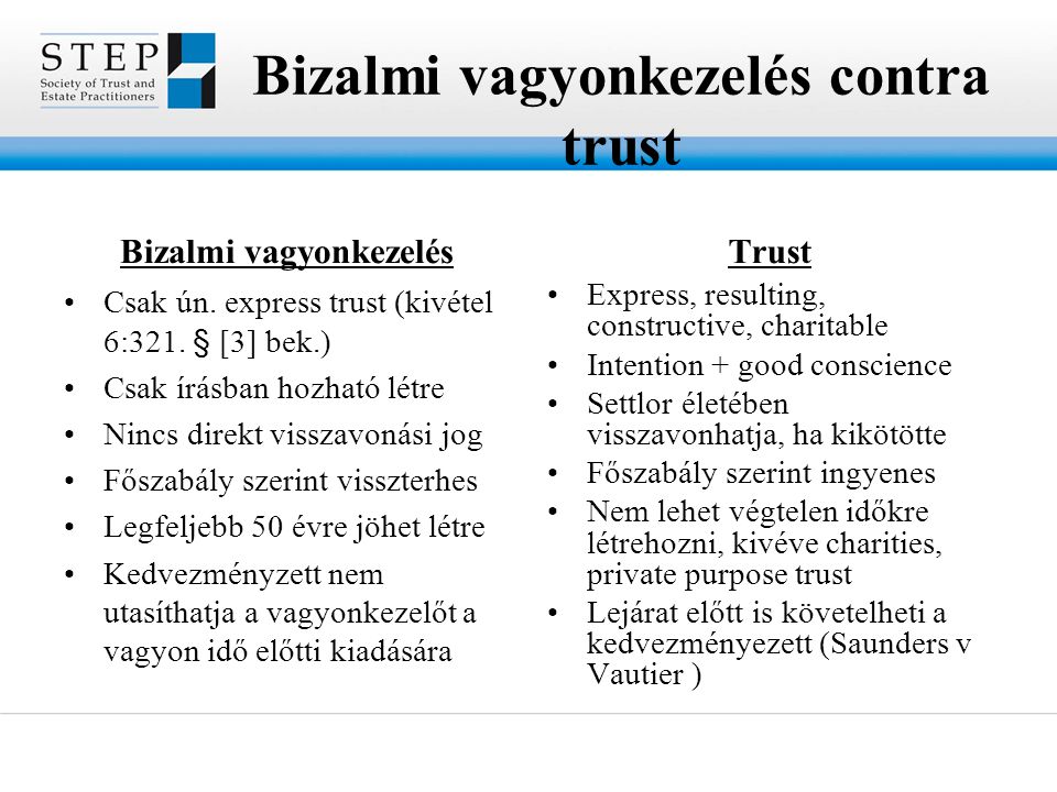 Bizalmi vagyonkezelés contra trust