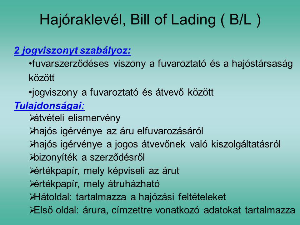 Hajóraklevél, Bill of Lading ( B/L )