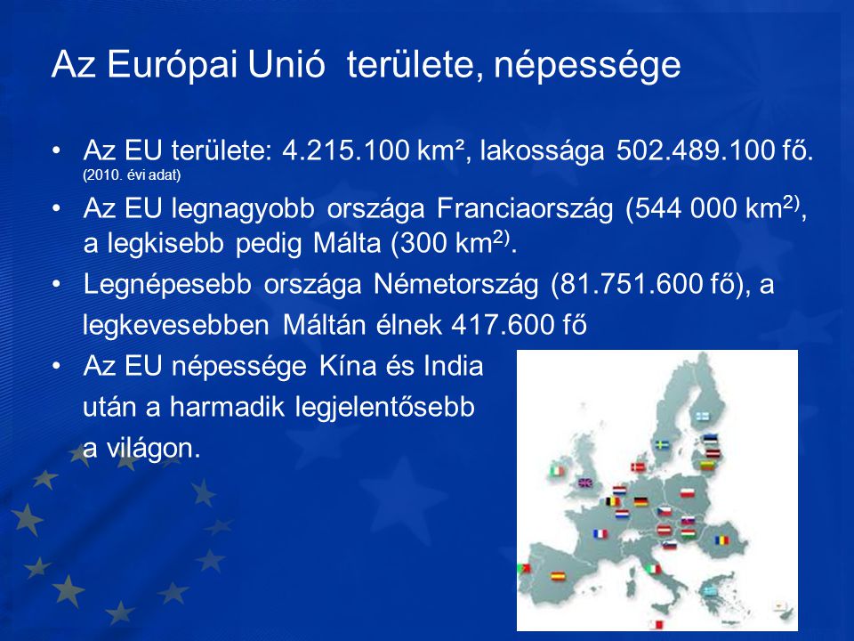 Az Európai Unió területe, népessége