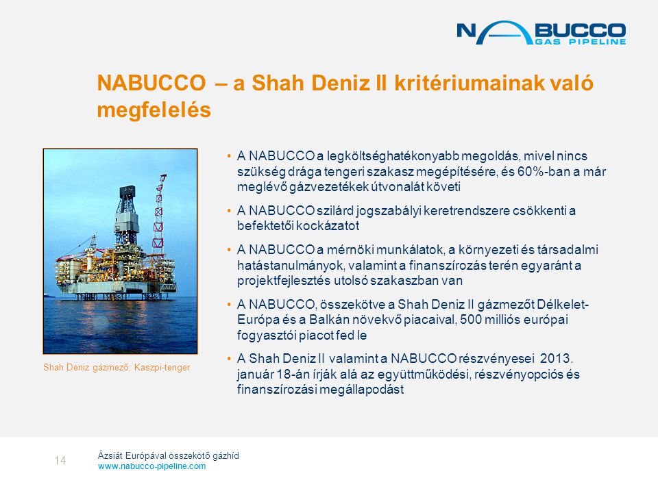 NABUCCO – a Shah Deniz II kritériumainak való megfelelés
