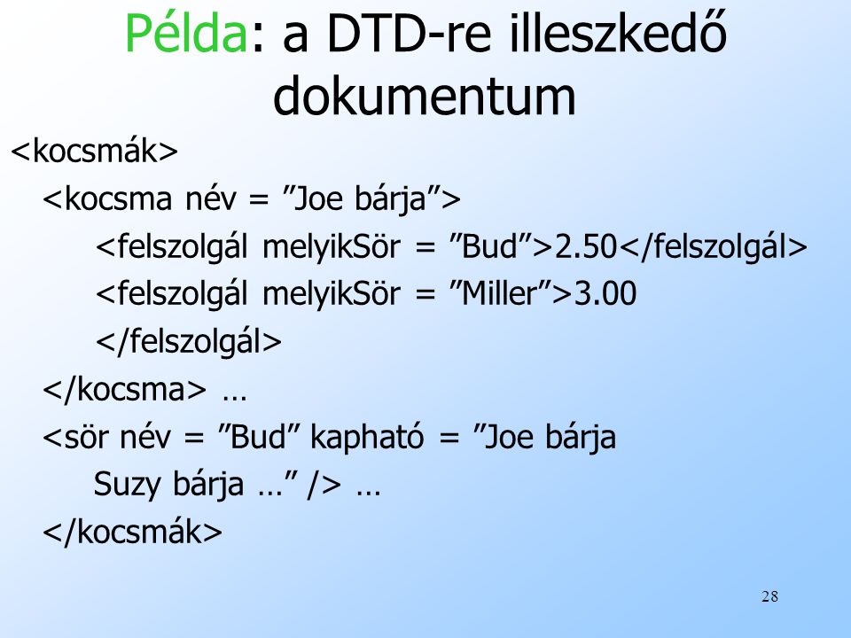 Példa: a DTD-re illeszkedő dokumentum