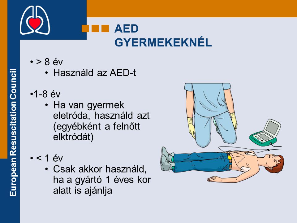 AED GYERMEKEKNÉL > 8 év Használd az AED-t 1-8 év