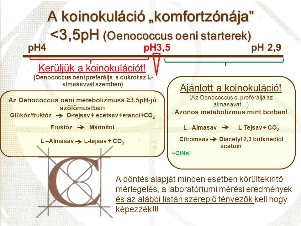 A koinokuláció „komfortzónája <3,5pH (Oenococcus oeni starterek)