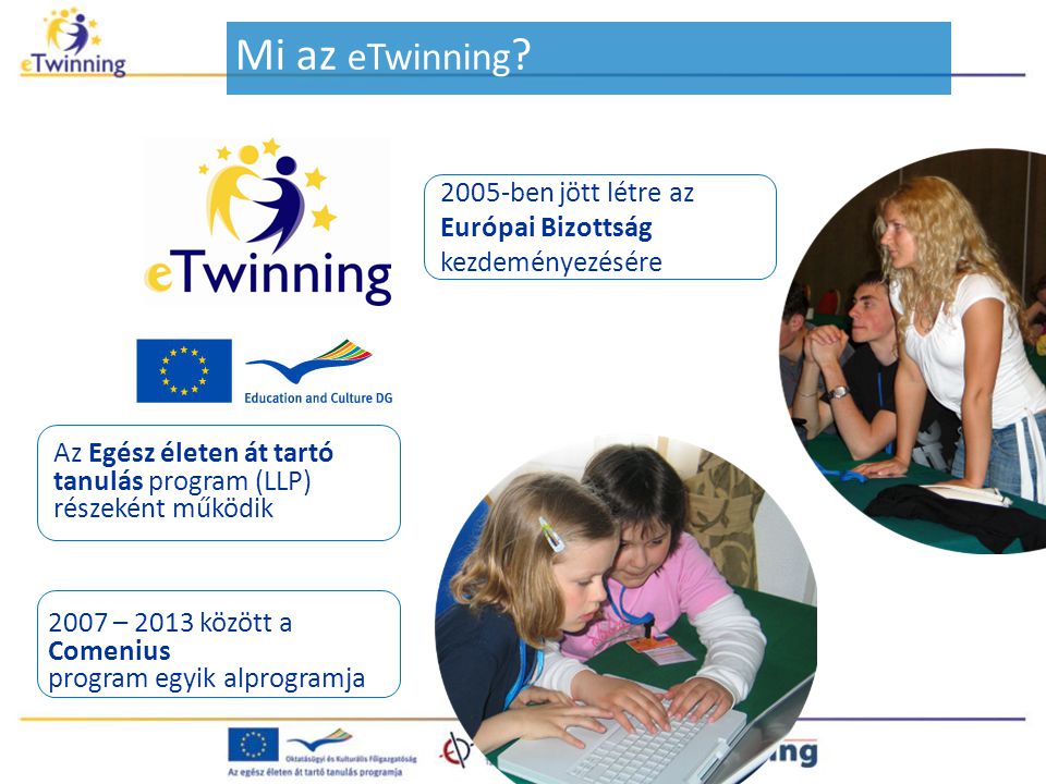 Mi az eTwinning 2005-ben jött létre az Európai Bizottság kezdeményezésére. Az Egész életen át tartó tanulás program (LLP)