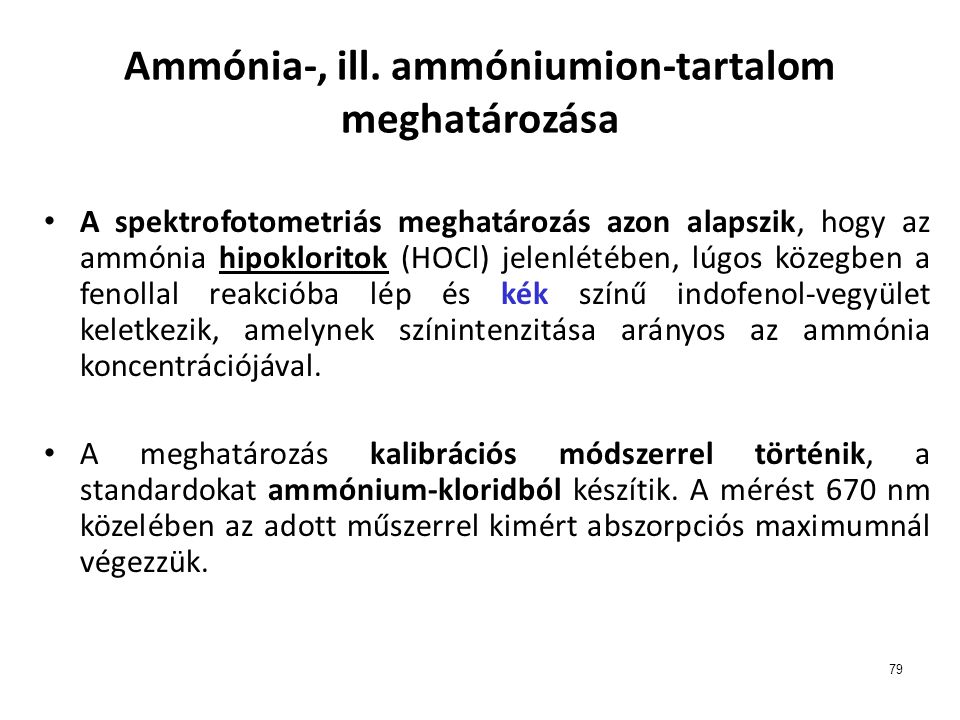 Ammónia-, ill. ammóniumion-tartalom meghatározása
