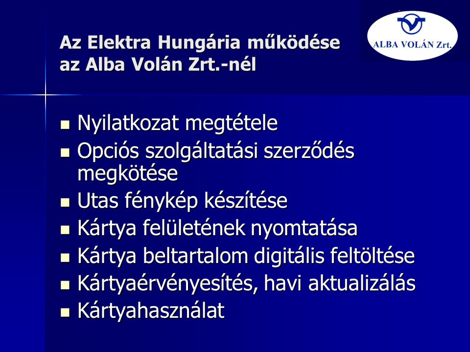 Az Elektra Hungária működése az Alba Volán Zrt.-nél