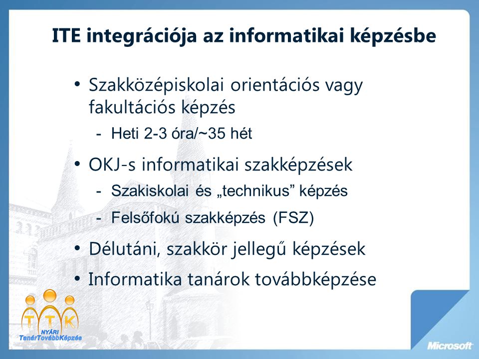 ITE integrációja az informatikai képzésbe