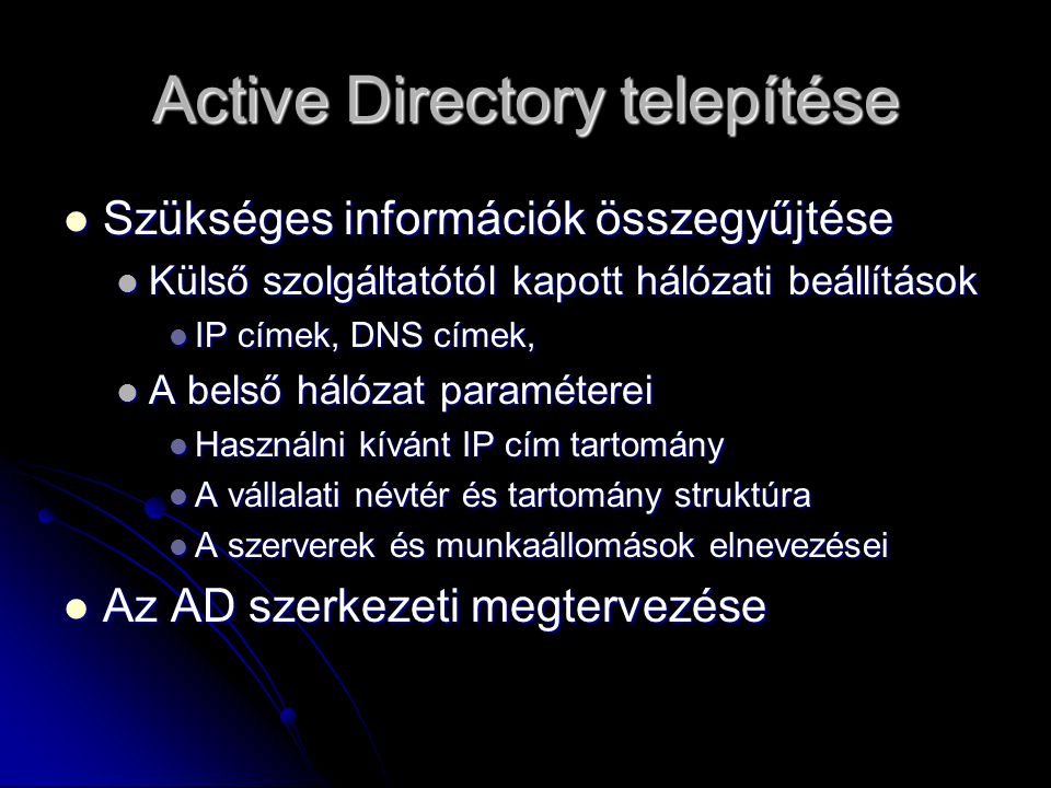 Active Directory telepítése