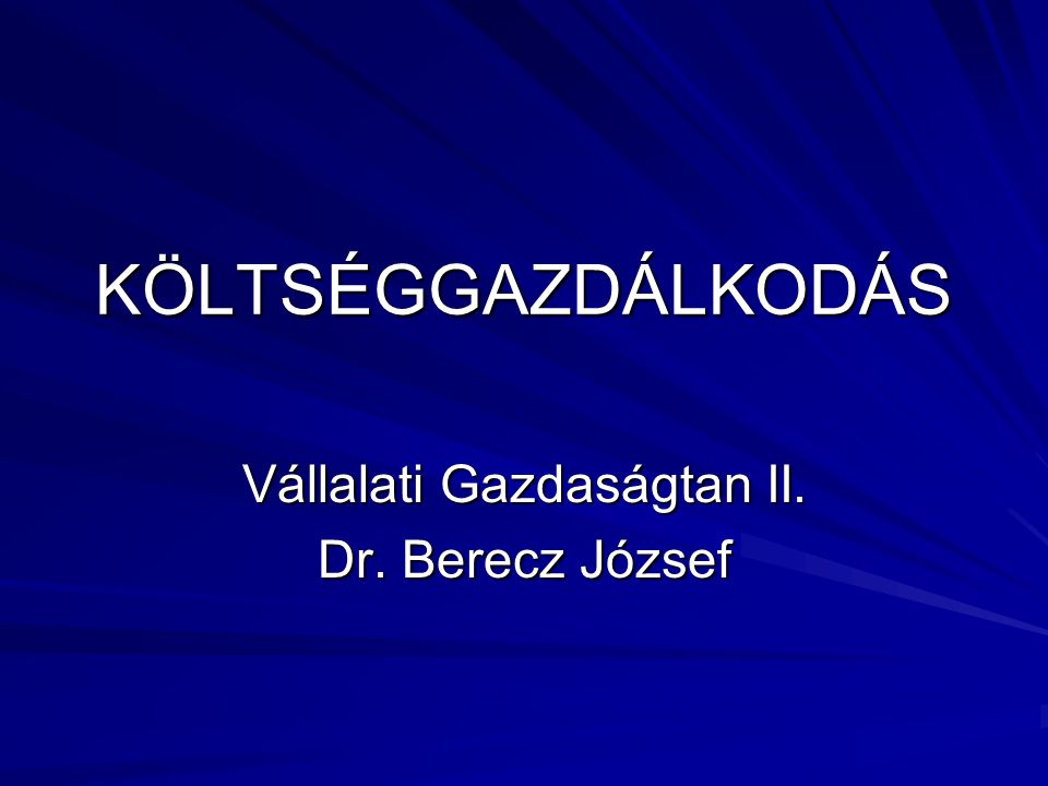 Vállalati Gazdaságtan II. Dr. Berecz József
