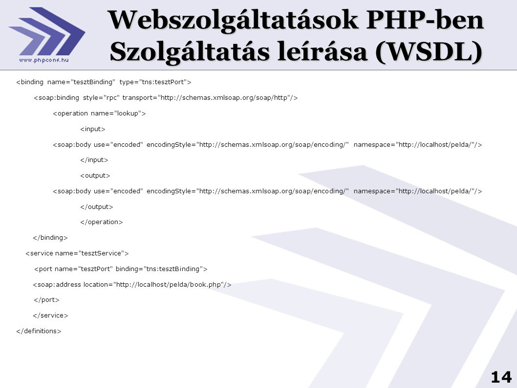 Webszolgáltatások PHP-ben Szolgáltatás leírása (WSDL)
