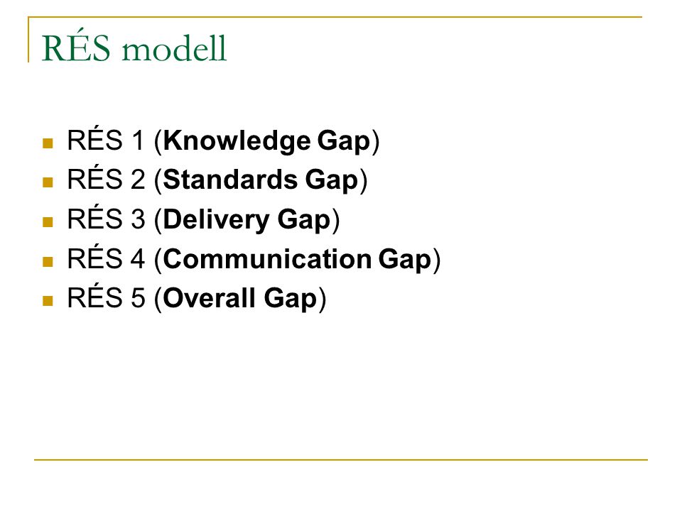 RÉS modell RÉS 1 (Knowledge Gap) RÉS 2 (Standards Gap)