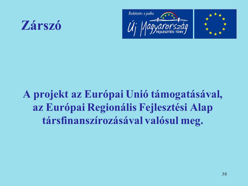Zárszó A projekt az Európai Unió támogatásával, az Európai Regionális Fejlesztési Alap társfinanszírozásával valósul meg.