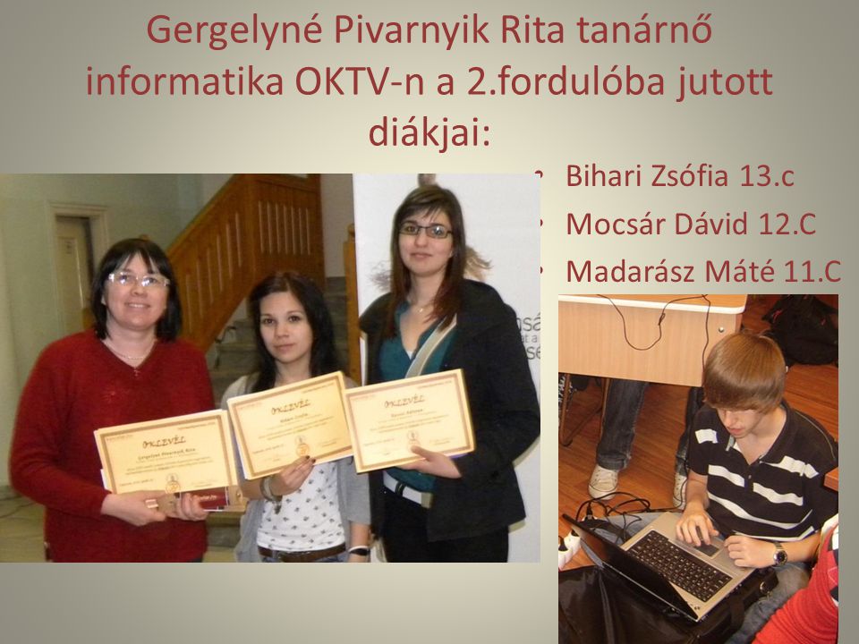 Gergelyné Pivarnyik Rita tanárnő informatika OKTV-n a 2