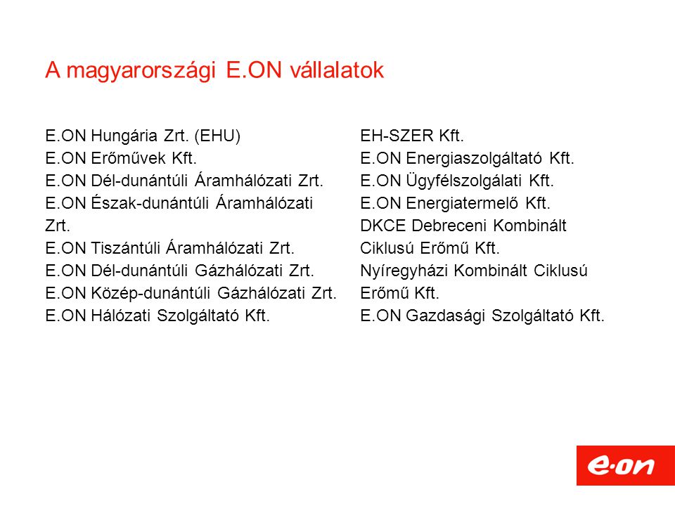 A magyarországi E.ON vállalatok