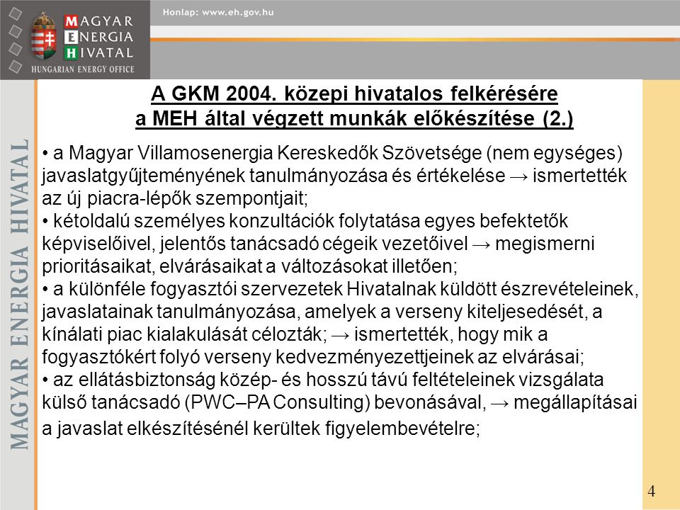 A GKM közepi hivatalos felkérésére a MEH által végzett munkák előkészítése (2.)