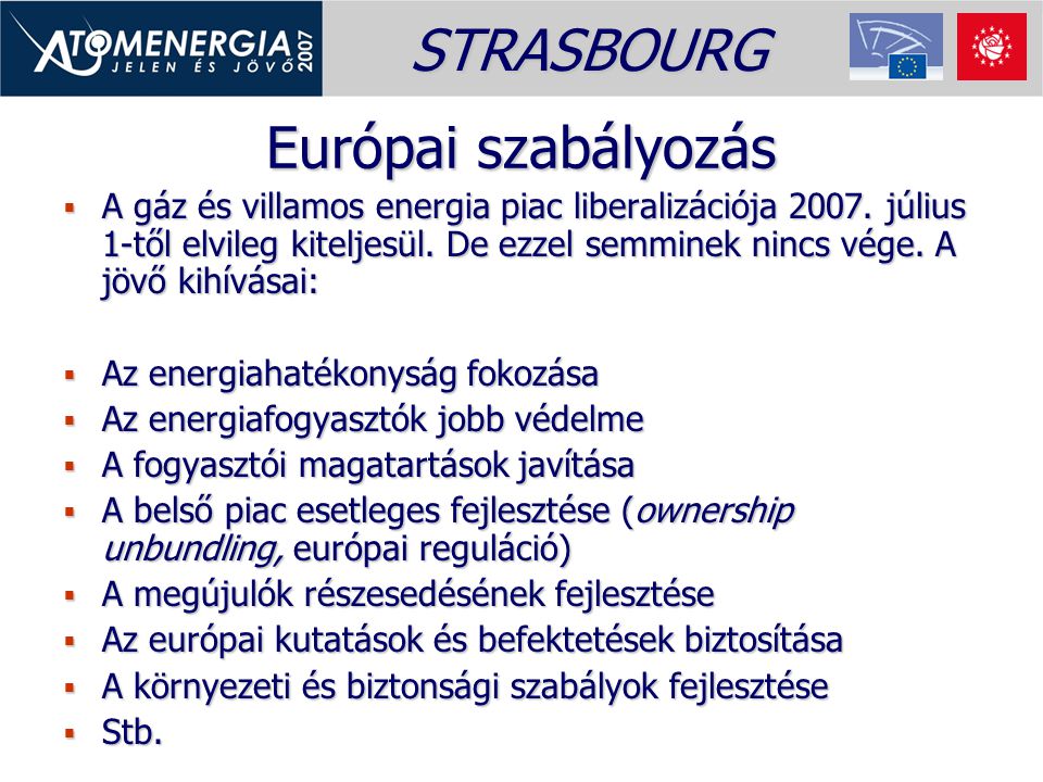 STRASBOURG Európai szabályozás