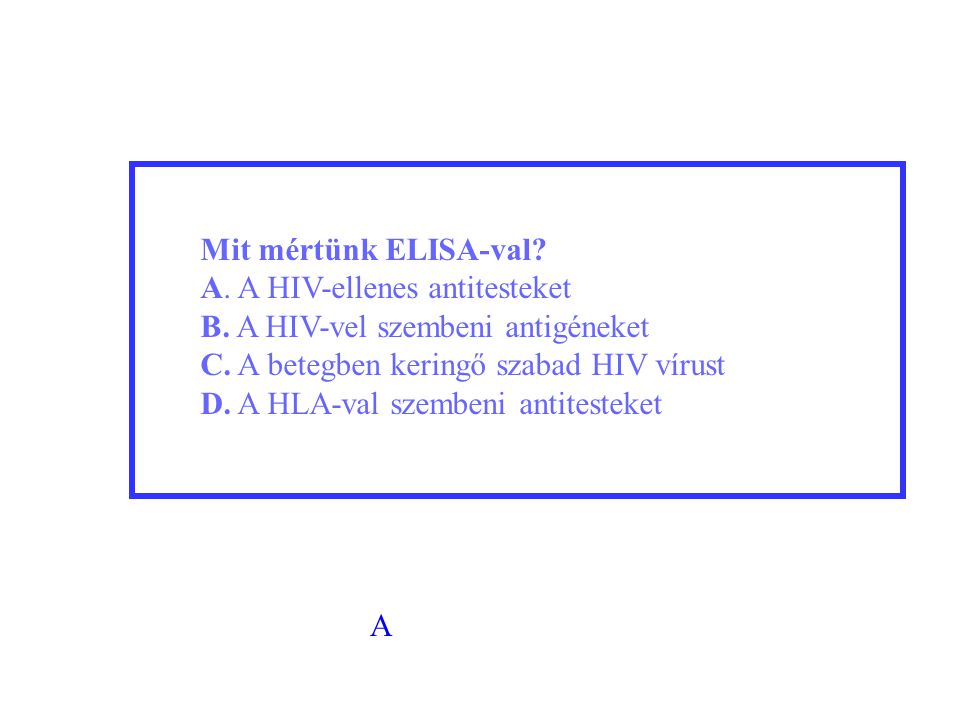 A. A HIV-ellenes antitesteket B. A HIV-vel szembeni antigéneket