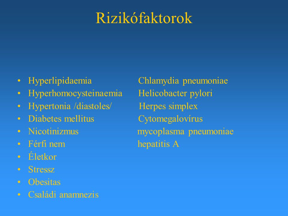 Rizikófaktorok Hyperlipidaemia Chlamydia pneumoniae