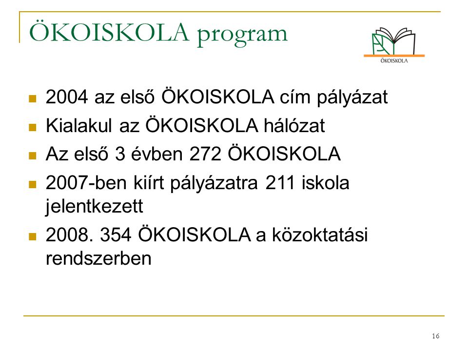 ÖKOISKOLA program 2004 az első ÖKOISKOLA cím pályázat