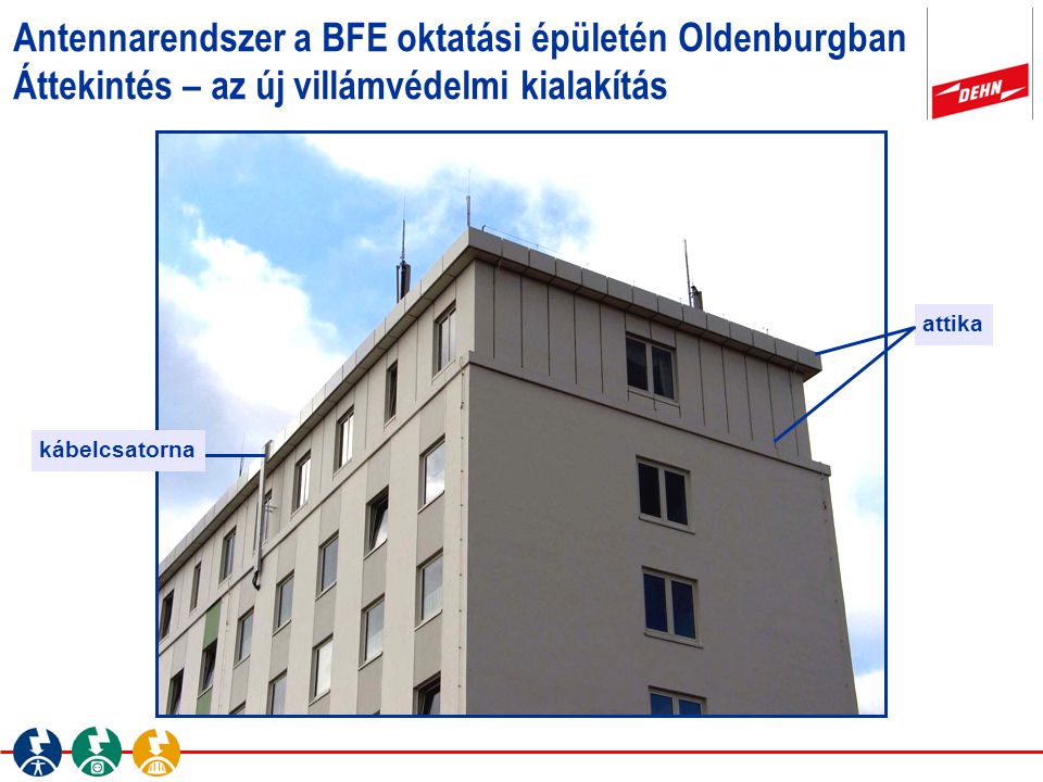 Antennarendszer a BFE oktatási épületén Oldenburgban Áttekintés – az új villámvédelmi kialakítás