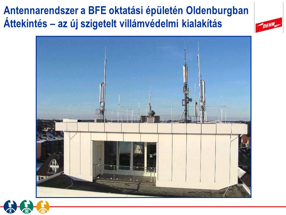 Antennarendszer a BFE oktatási épületén Oldenburgban Áttekintés – az új szigetelt villámvédelmi kialakítás