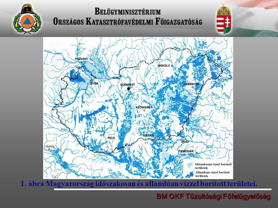 1. ábra Magyarország időszakosan és állandóan vízzel borított területei.