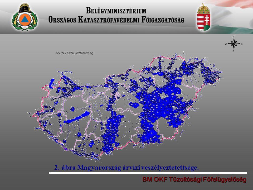 2. ábra Magyarország árvízi veszélyeztetettsége.