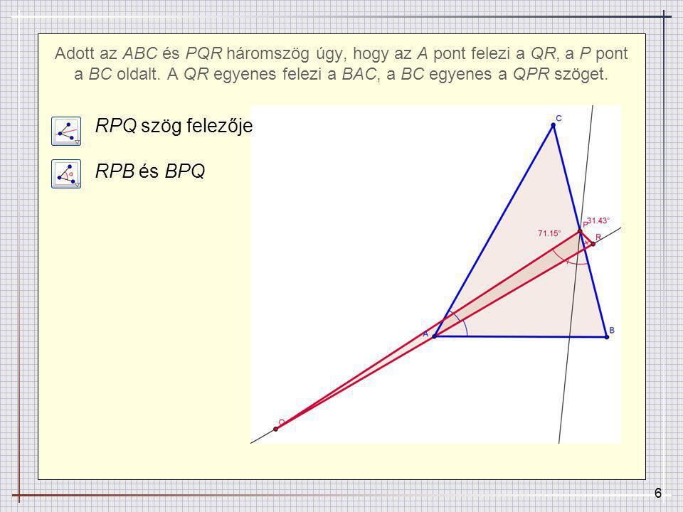 RPQ szög felezője RPB és BPQ