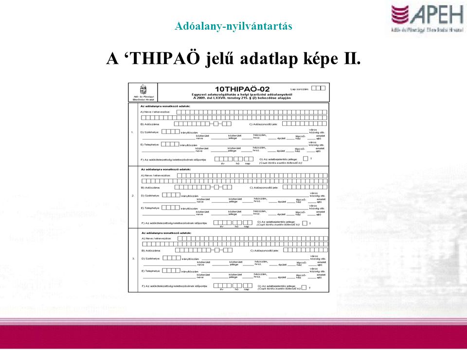 Adóalany-nyilvántartás A ‘THIPAÖ jelű adatlap képe II.