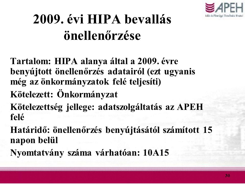 2009. évi HIPA bevallás önellenőrzése
