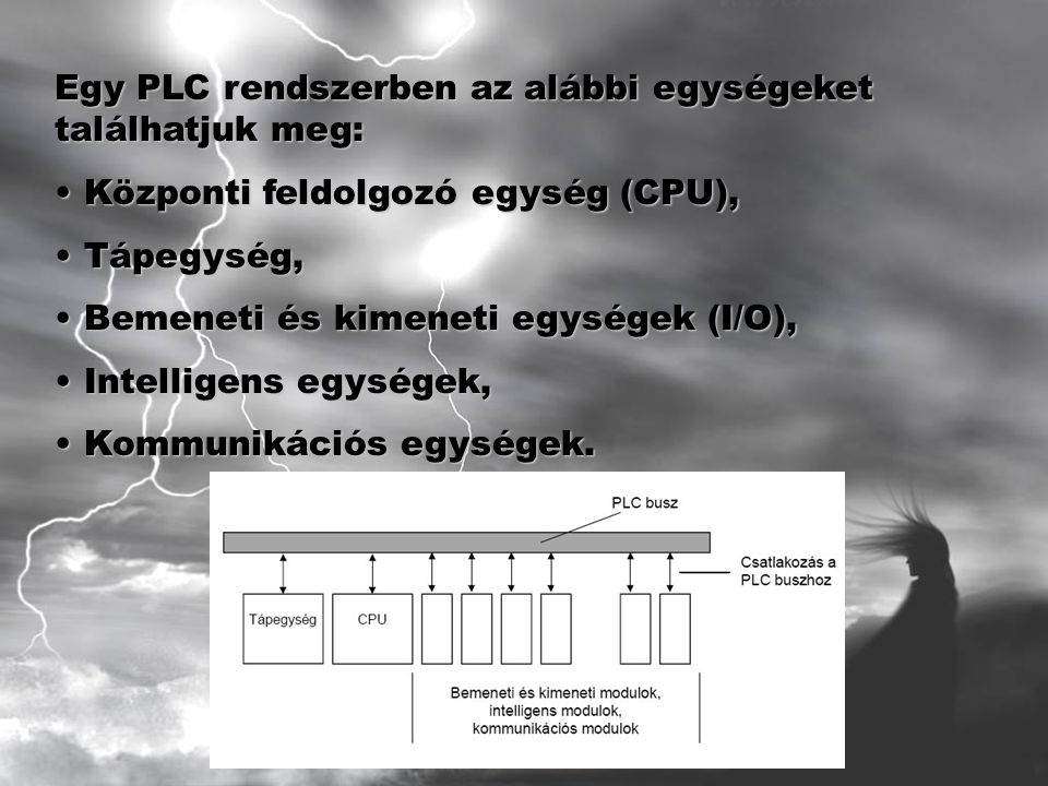 Egy PLC rendszerben az alábbi egységeket találhatjuk meg: