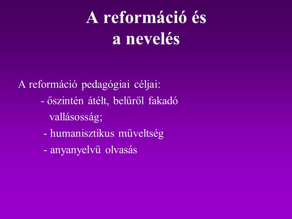 A reformáció és a nevelés