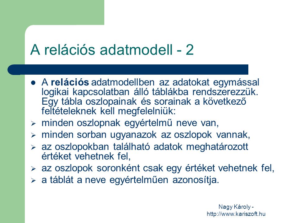 A relációs adatmodell - 2