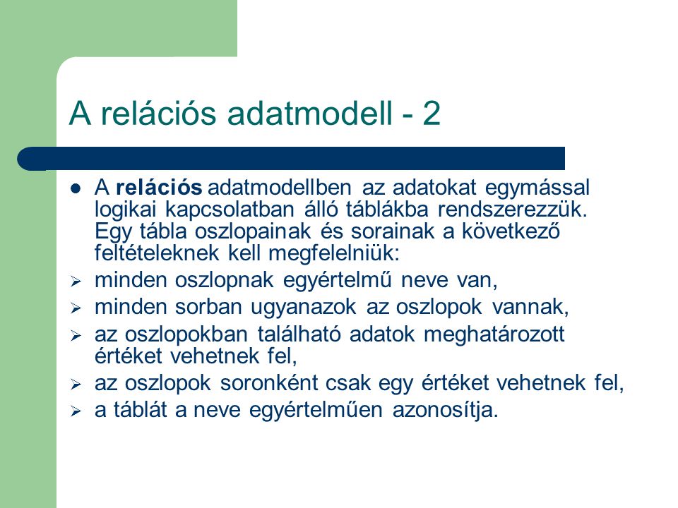 A relációs adatmodell - 2