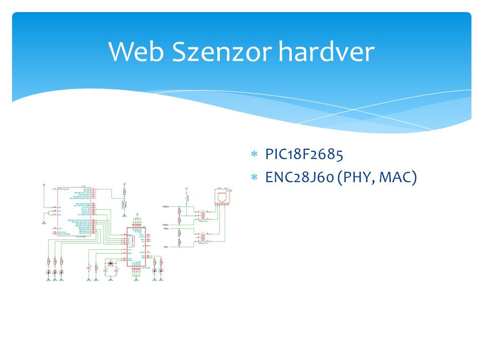 Web Szenzor hardver PIC18F2685 ENC28J60 (PHY, MAC)