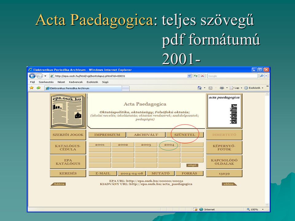 Acta Paedagogica: teljes szövegű pdf formátumú 2001-
