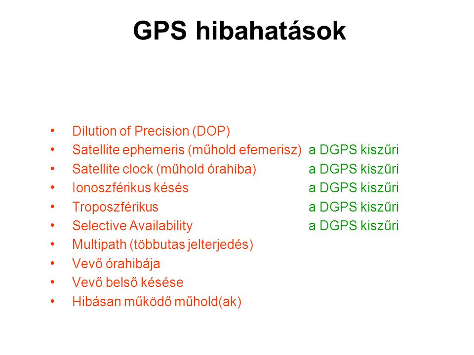 GPS hibahatások Dilution of Precision (DOP)