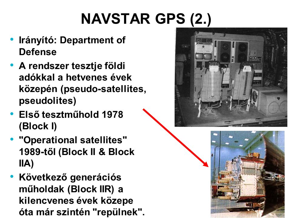NAVSTAR GPS (2.) Irányító: Department of Defense