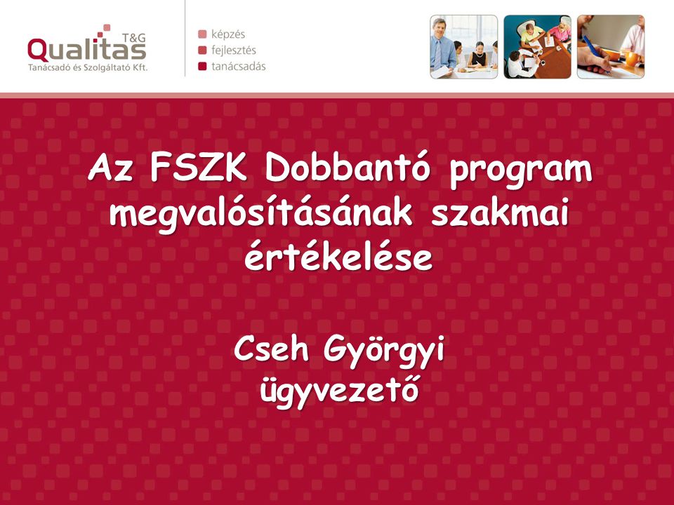 Az FSZK Dobbantó program megvalósításának szakmai értékelése Cseh Györgyi ügyvezető