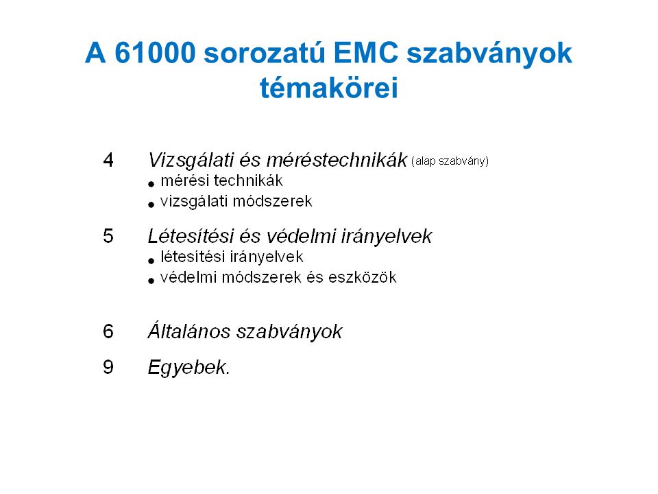 A sorozatú EMC szabványok témakörei