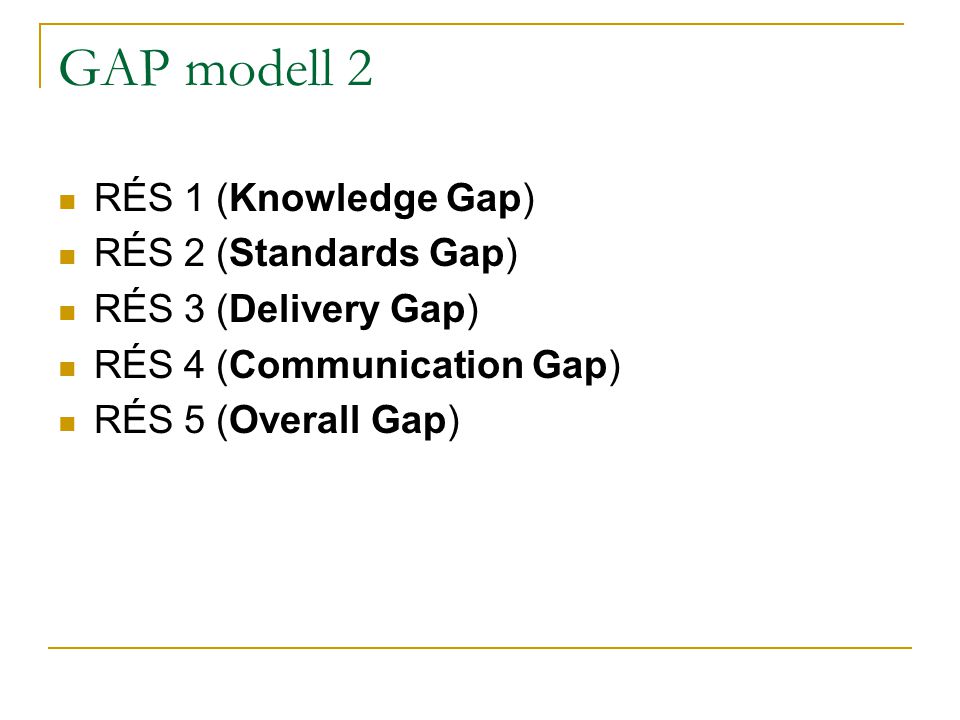 GAP modell 2 RÉS 1 (Knowledge Gap) RÉS 2 (Standards Gap)