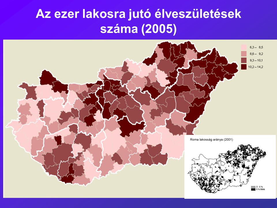 Az ezer lakosra jutó élveszületések száma (2005)