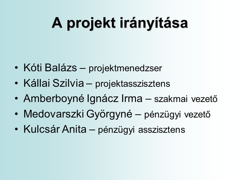 A projekt irányítása Kóti Balázs – projektmenedzser
