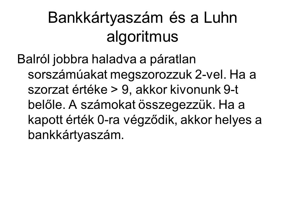 Bankkártyaszám és a Luhn algoritmus