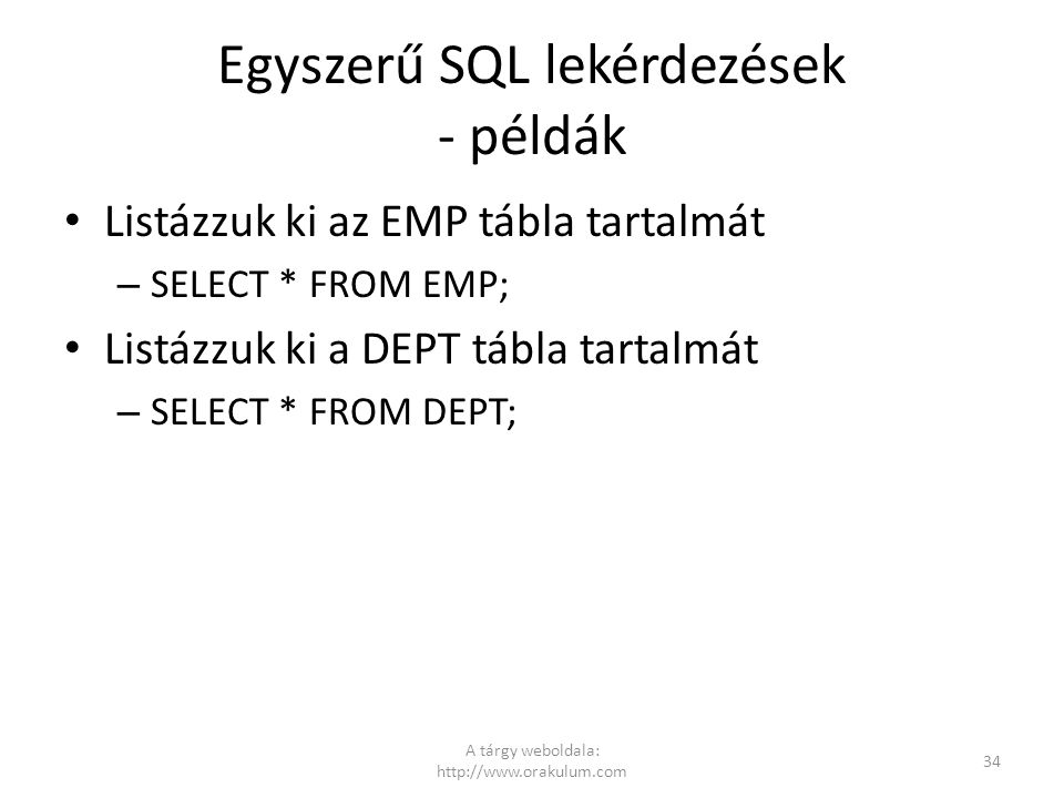 Egyszerű SQL lekérdezések - példák