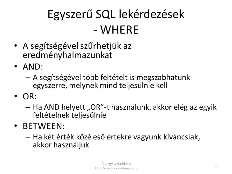 Egyszerű SQL lekérdezések - WHERE
