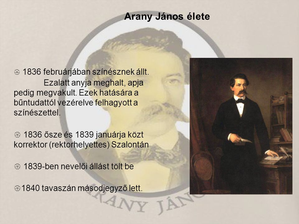 Arany János élete  1836 februárjában színésznek állt.