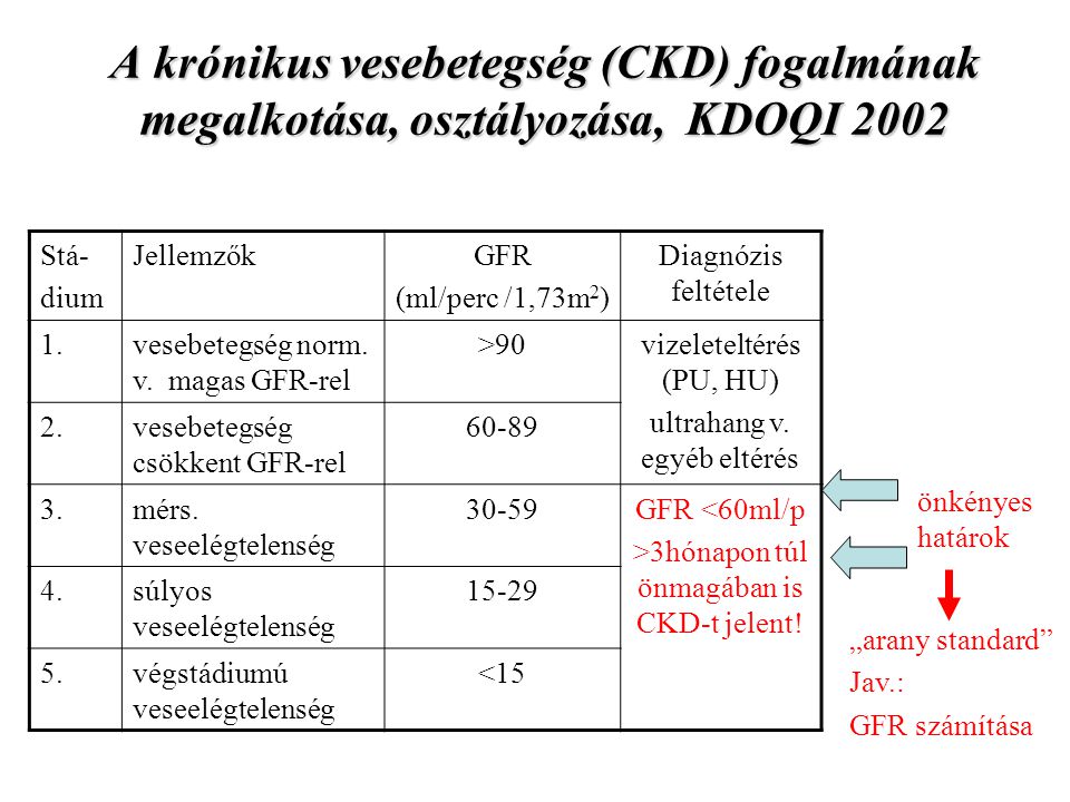 A krónikus vesebetegség (CKD) fogalmának megalkotása, osztályozása, KDOQI 2002