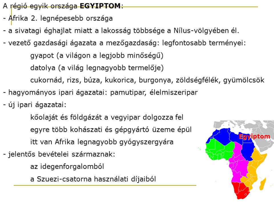 A régió egyik országa EGYIPTOM: Afrika 2. legnépesebb országa